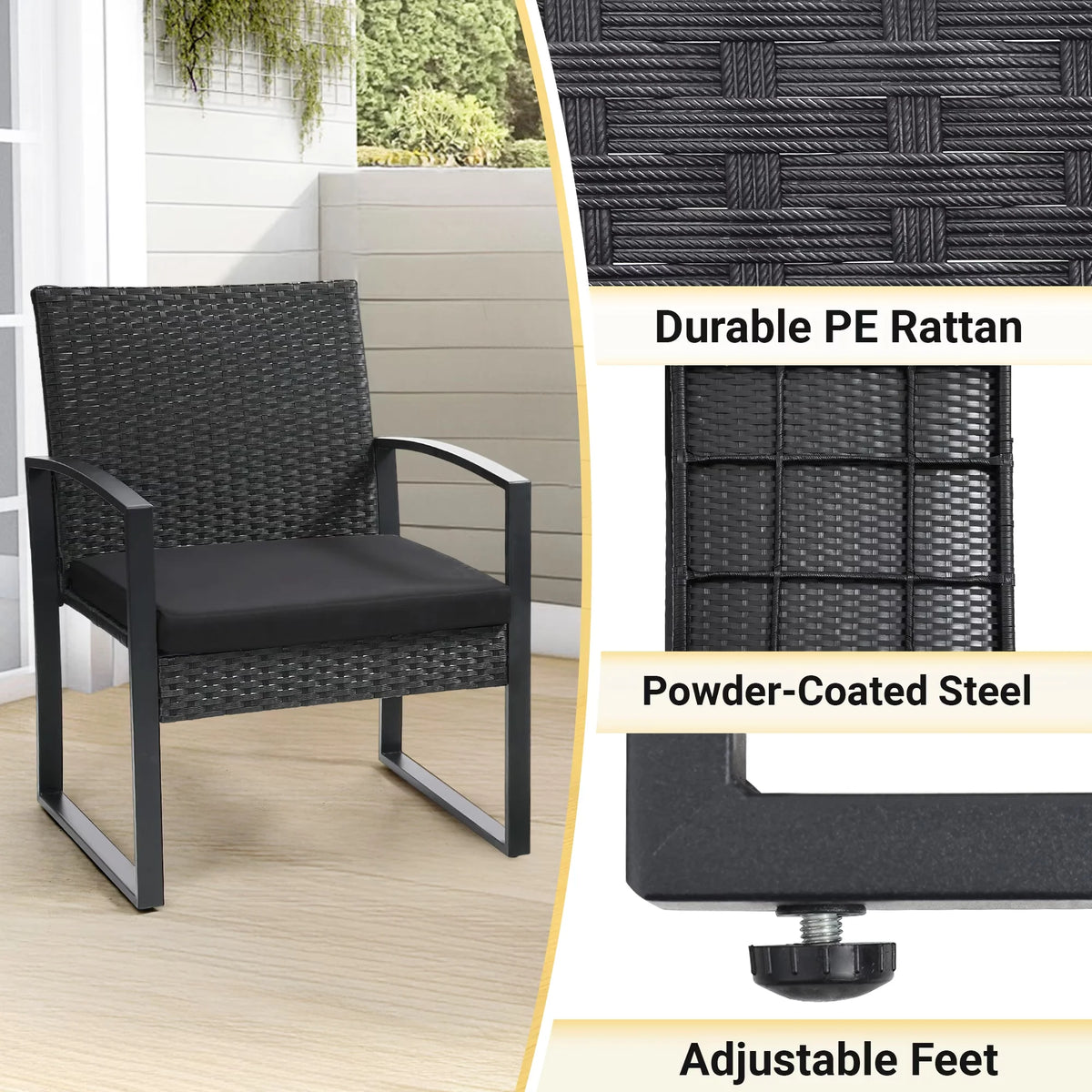 TUAREX Outdoor Wicker Bistro Set With Cushions And Coffee Table