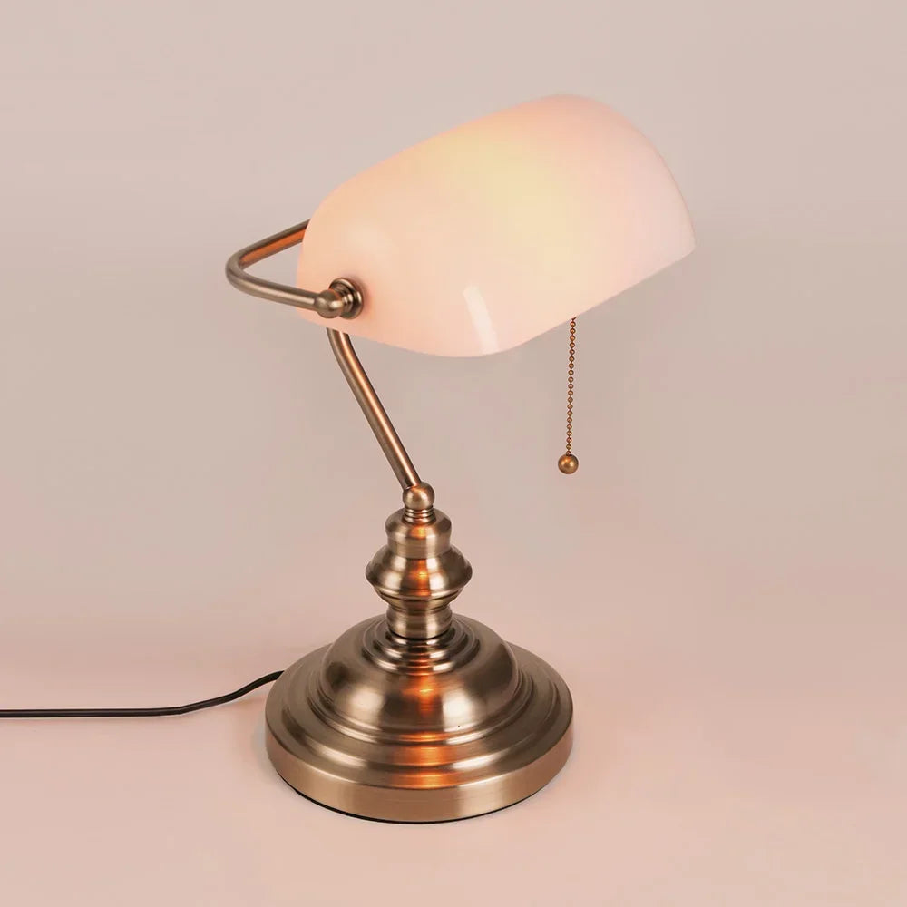 Desk Lamp Table Light Glass Banker’s Lamp Zipper Switch For Bedroom Home Stuy Restaurant Library Office Light Night Lamp