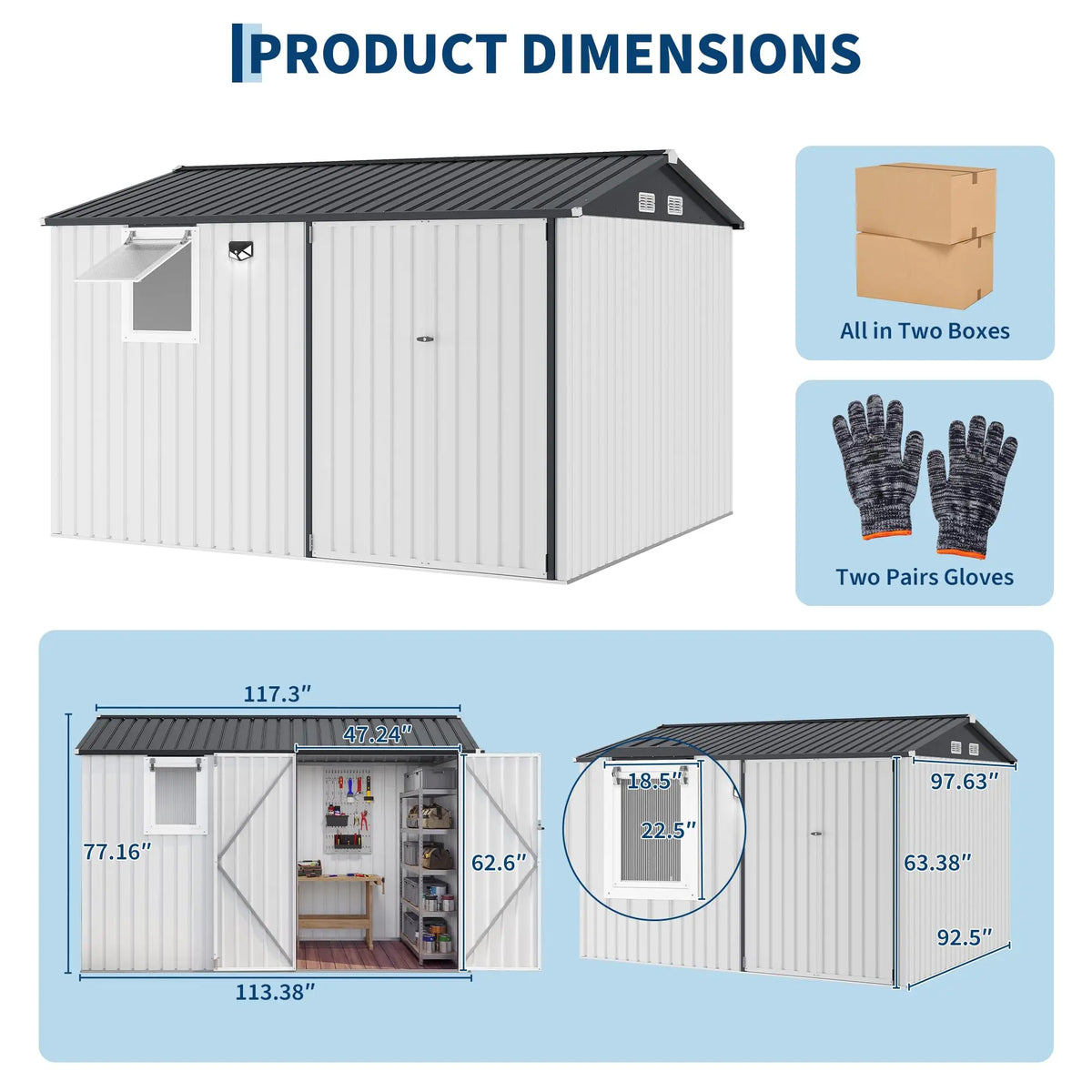 HiMISS Metal Garden Storage Shed With Sloped Roof Lockable Doors
