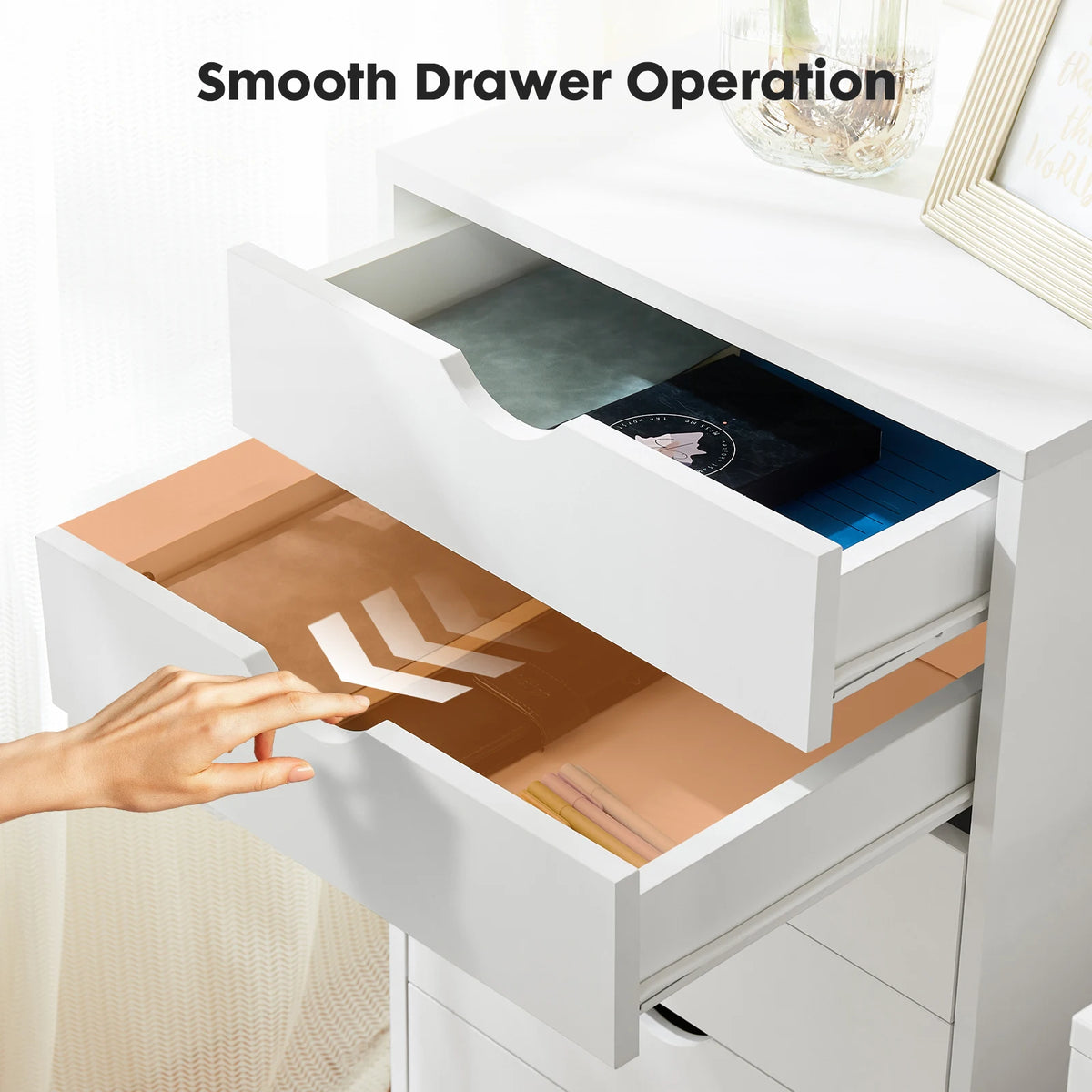 JHK 7 Drawer Wood Rolling Storage Cabinet With Spacious Compartments