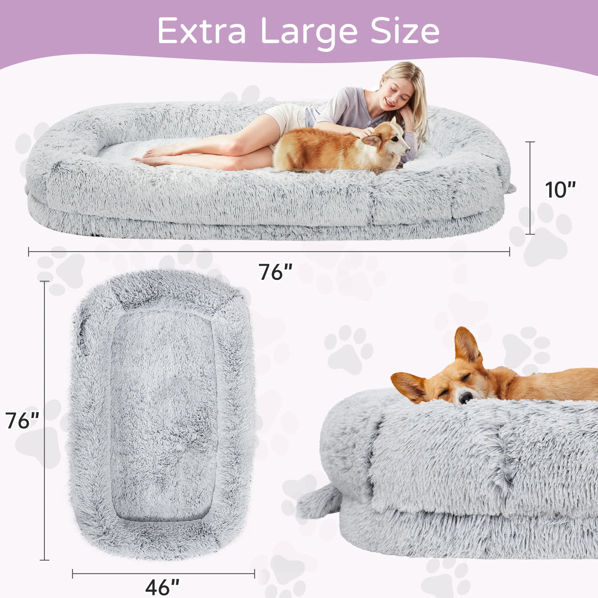 Orthopedic Human Dog Bed With Removable Faux Fur Cover