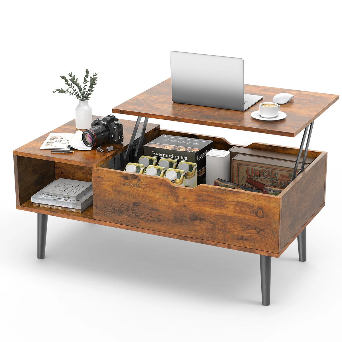 JHK Lift Top Coffee Table With Adjustable Wooden Storage