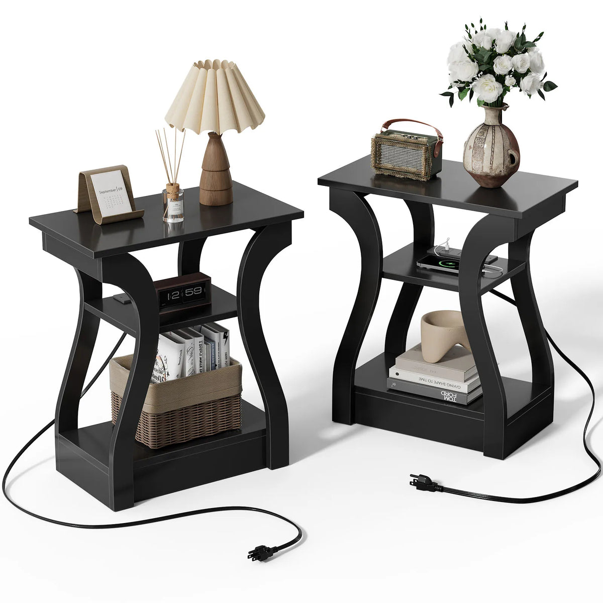 MCQ Modern 3 Tier Living Room Cabinet With Charging Station