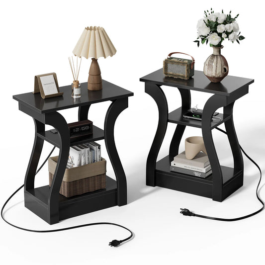 MCQ Modern 3 Tier Living Room Cabinet With Charging Station