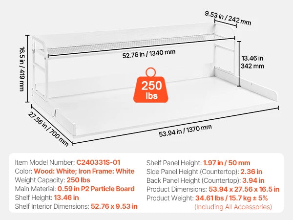 SucceBuy Wall Mounted Washer Dryer Countertop With Storage Shelf