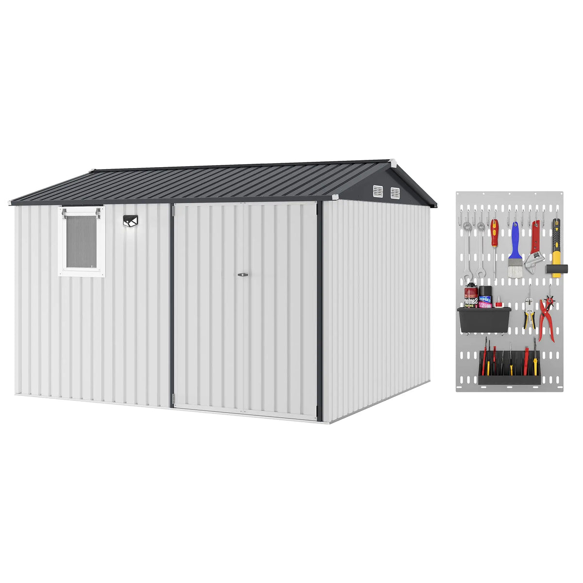 HiMISS Metal Garden Storage Shed With Sloped Roof Lockable Doors