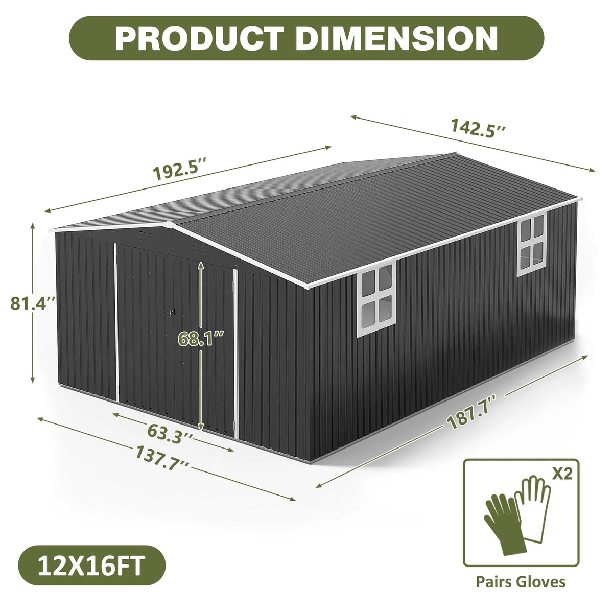 VIWAT Outdoor Metal Storage Shed With Lockable Door