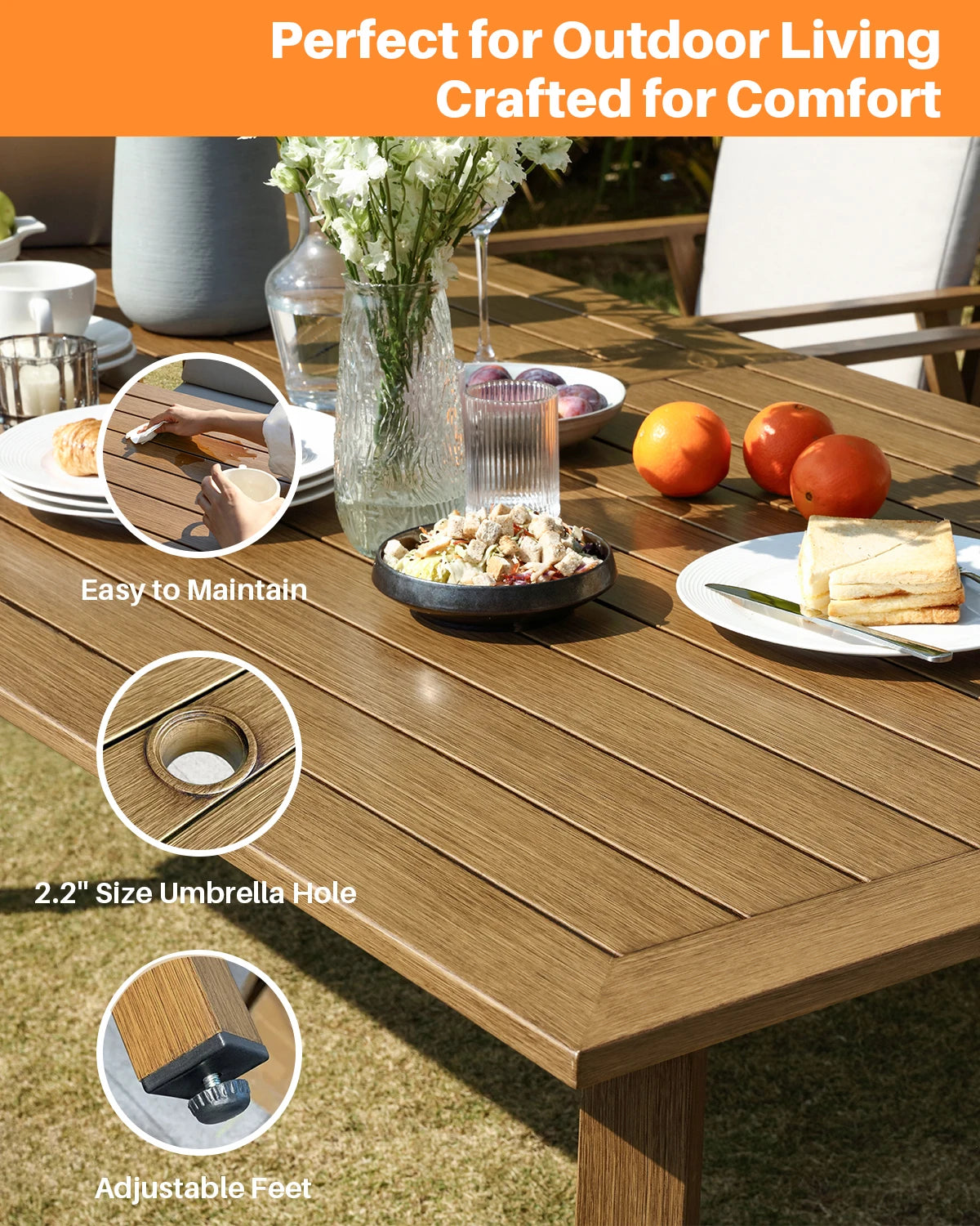 SeeHill Outdoor Aluminum Patio Dining Set With Umbrella Hole