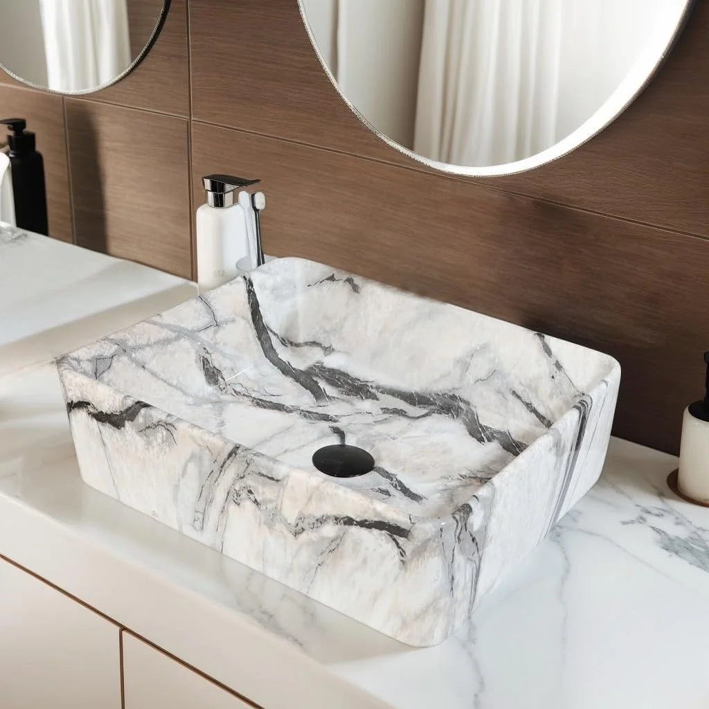 MEKKHALA Ceramic Vessel Sink Set With Matte Faucet Bathroom Basin