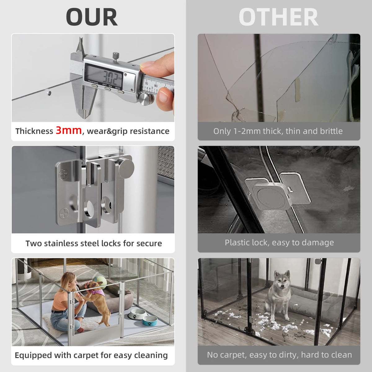 8 Panels Acrylic Dog Playpen Fence with Waterproof Fertility Pad for Cats Puppies Whelping Pen Box Dog Cage Pet Supplies