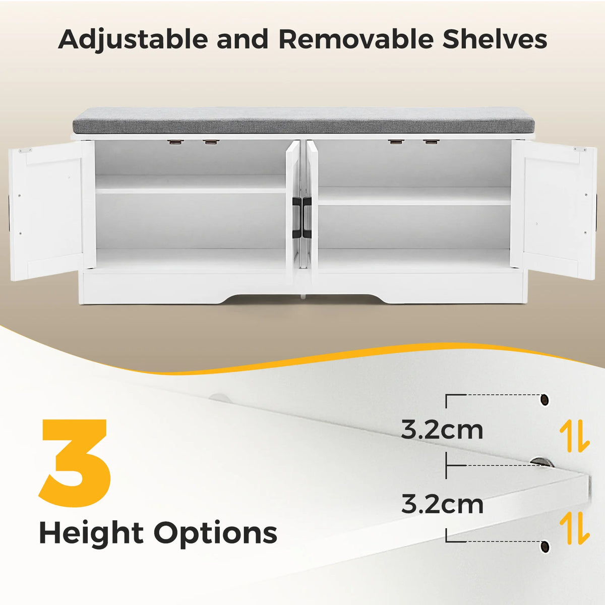 JHK Storage Bench With Padded Seat And Entryway Shoe Cabinet