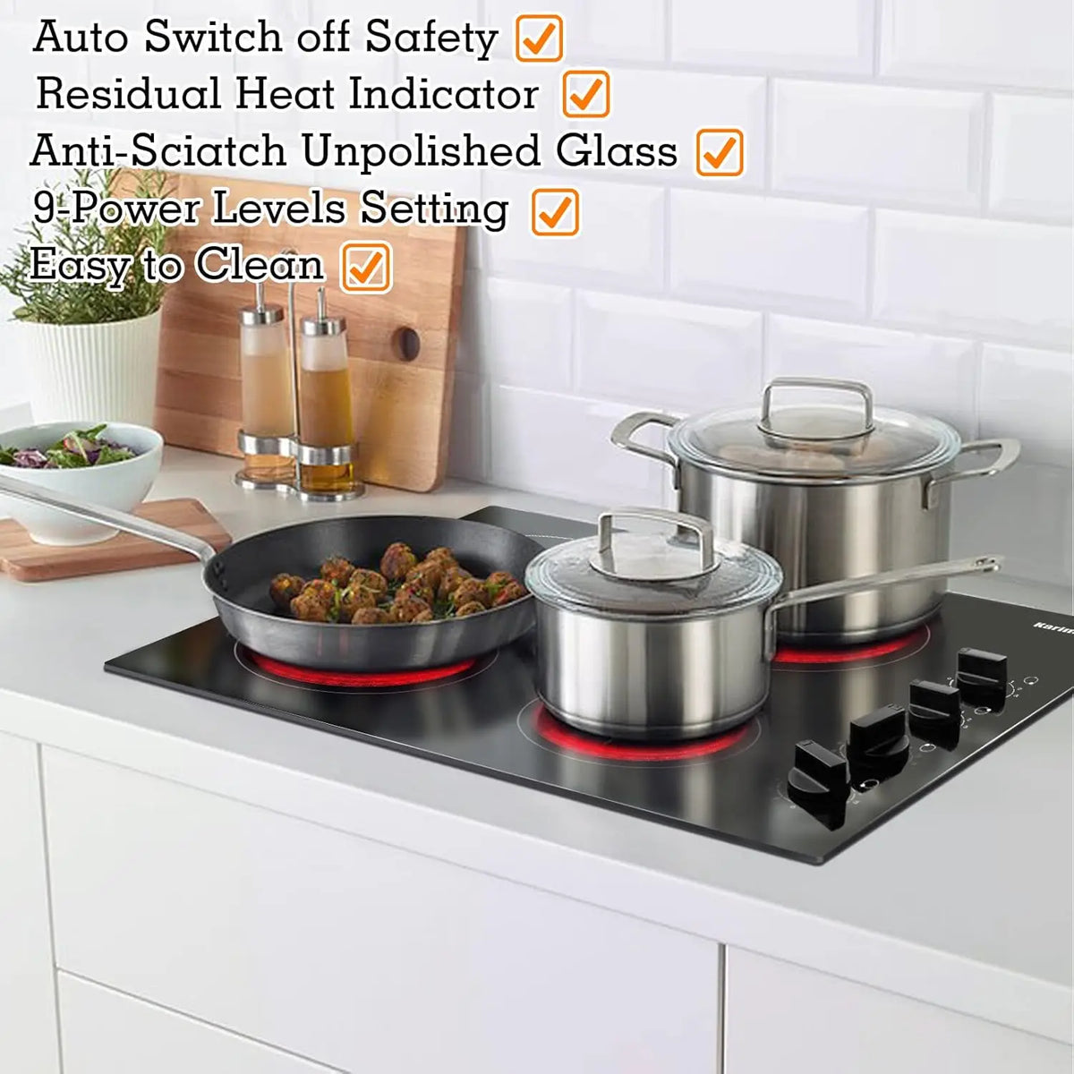 Karinear Electric Cooktop With Four Heated Burners And Manual Controls