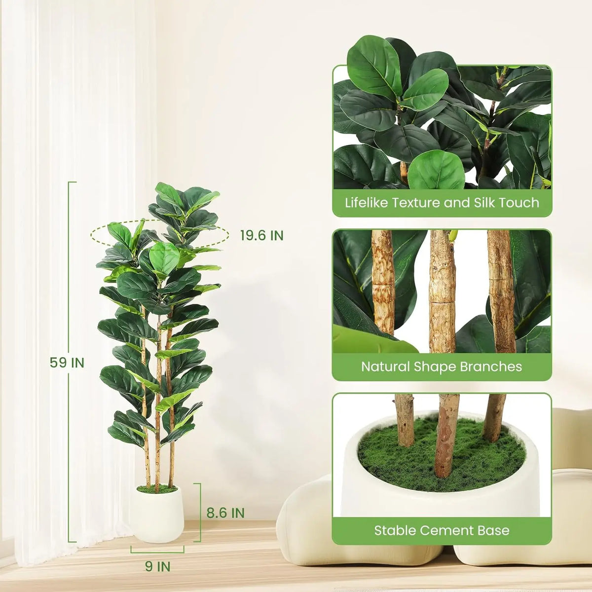 HiMISS Artificial Fiddle Leaf Fig Tree With Pot Indoor Decor