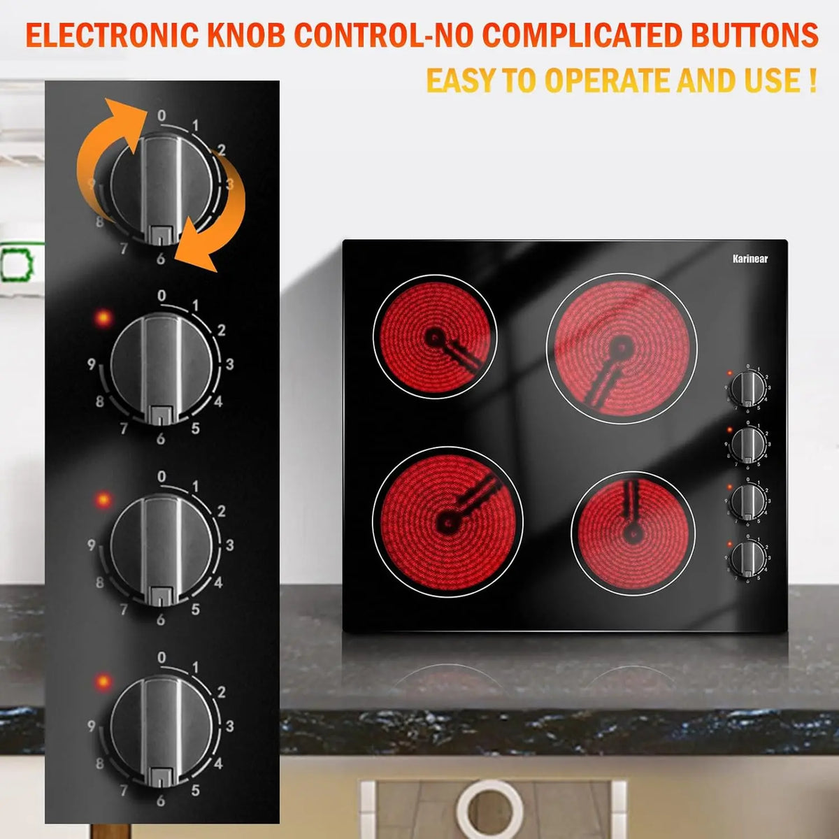 Karinear Electric Cooktop With Four Heated Burners And Manual Controls