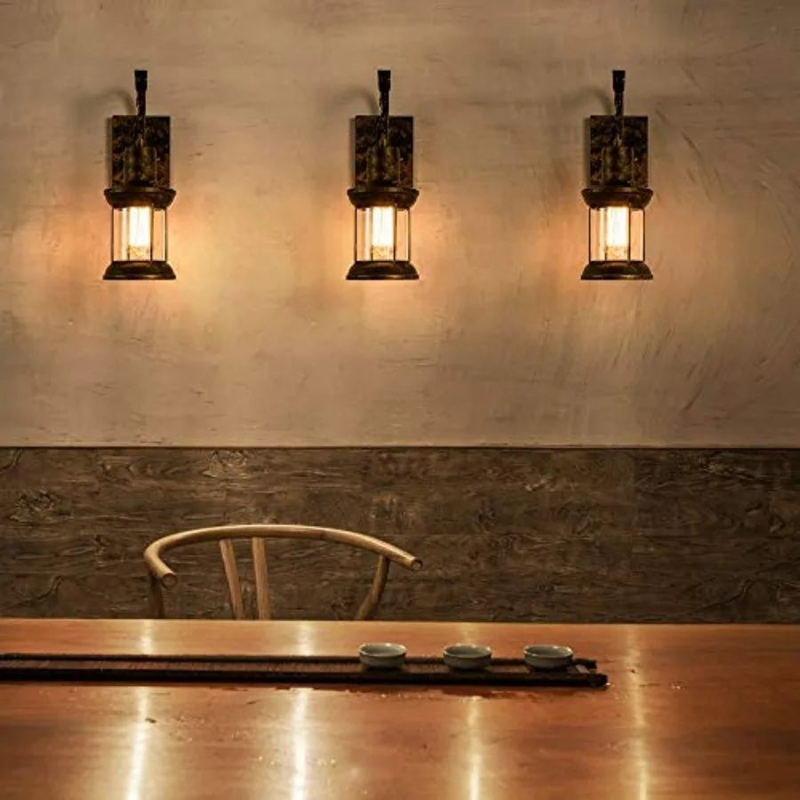 Rustic Wall Lamps, Lantern Wall Sconce Plug in Oil Rubbed Antique Wall Sconce Fixtures Farmhouse Interior Wall Lighting for Bed