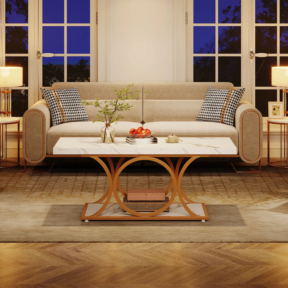 Tribesigns Modern Faux Marble Two Tier Rectangle Coffee Table