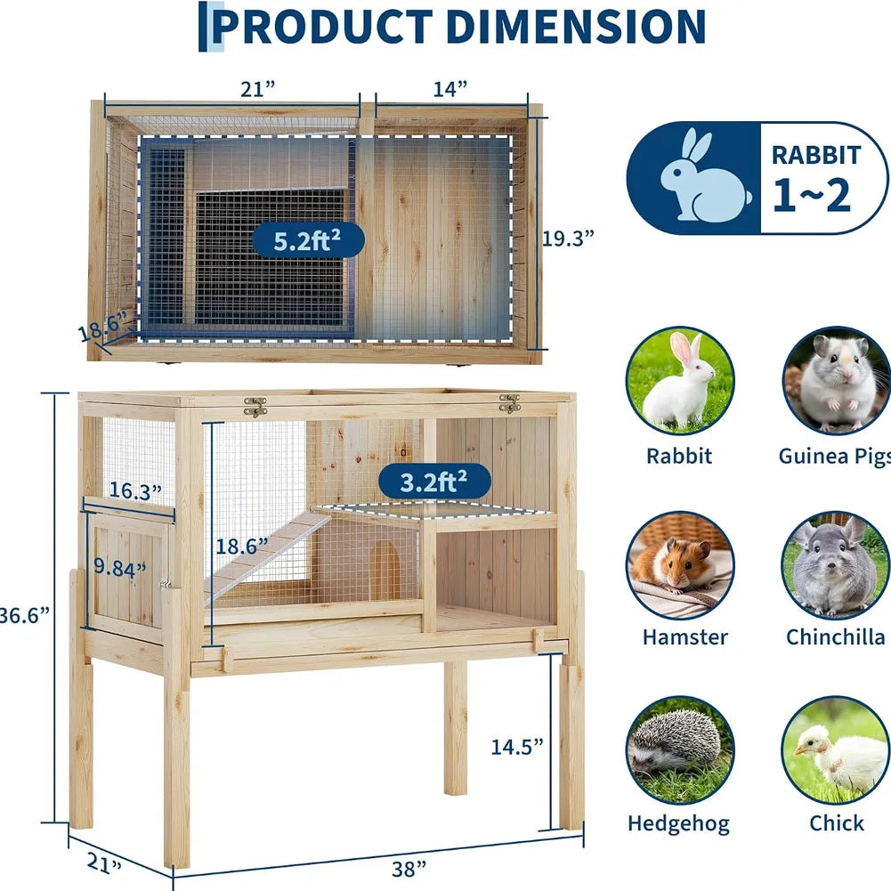HiMISS Wooden Guinea Pig Cage With Stand And Pullout Tray