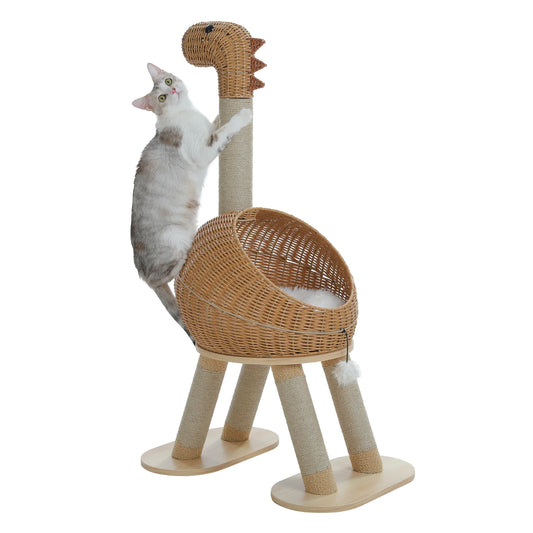Pawz Road Dinosaur Cat Tower Sisal Scratching Post Rattan Bed