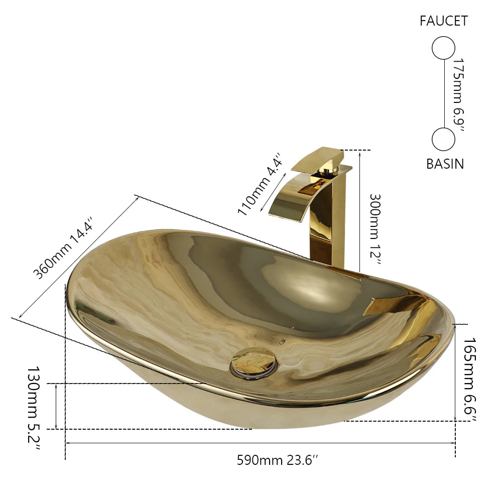 MEKKHALA Ceramic Vessel Sink Bathroom Basin Faucet Set