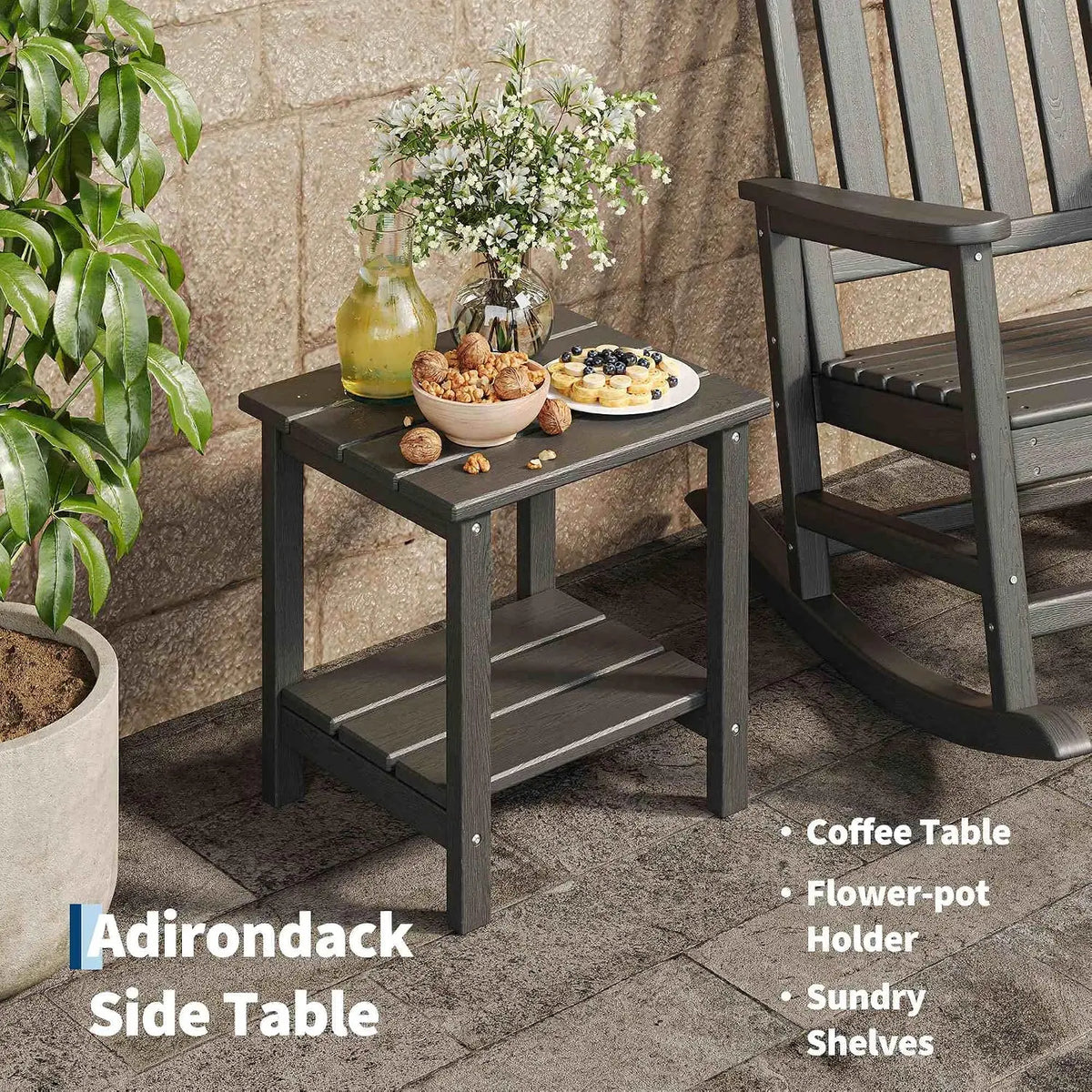 Garvee Rocking Adirondack Chair With Side Table For Patio Comfort