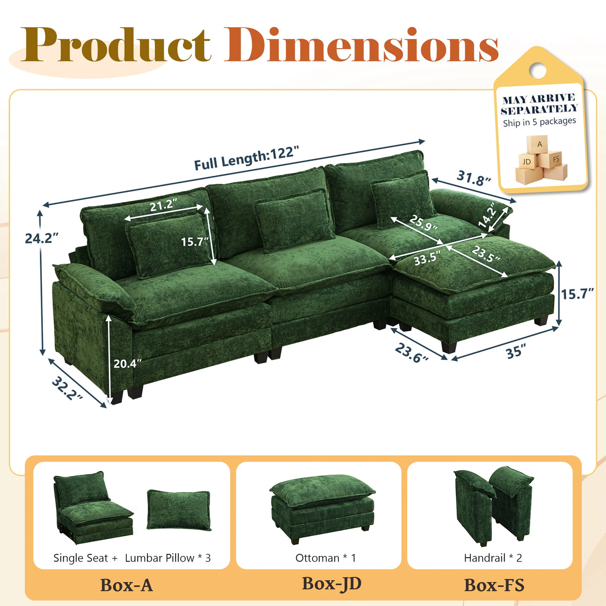 TCGBKAF Modern Modular Cloud Sectional Sofa With Ottoman