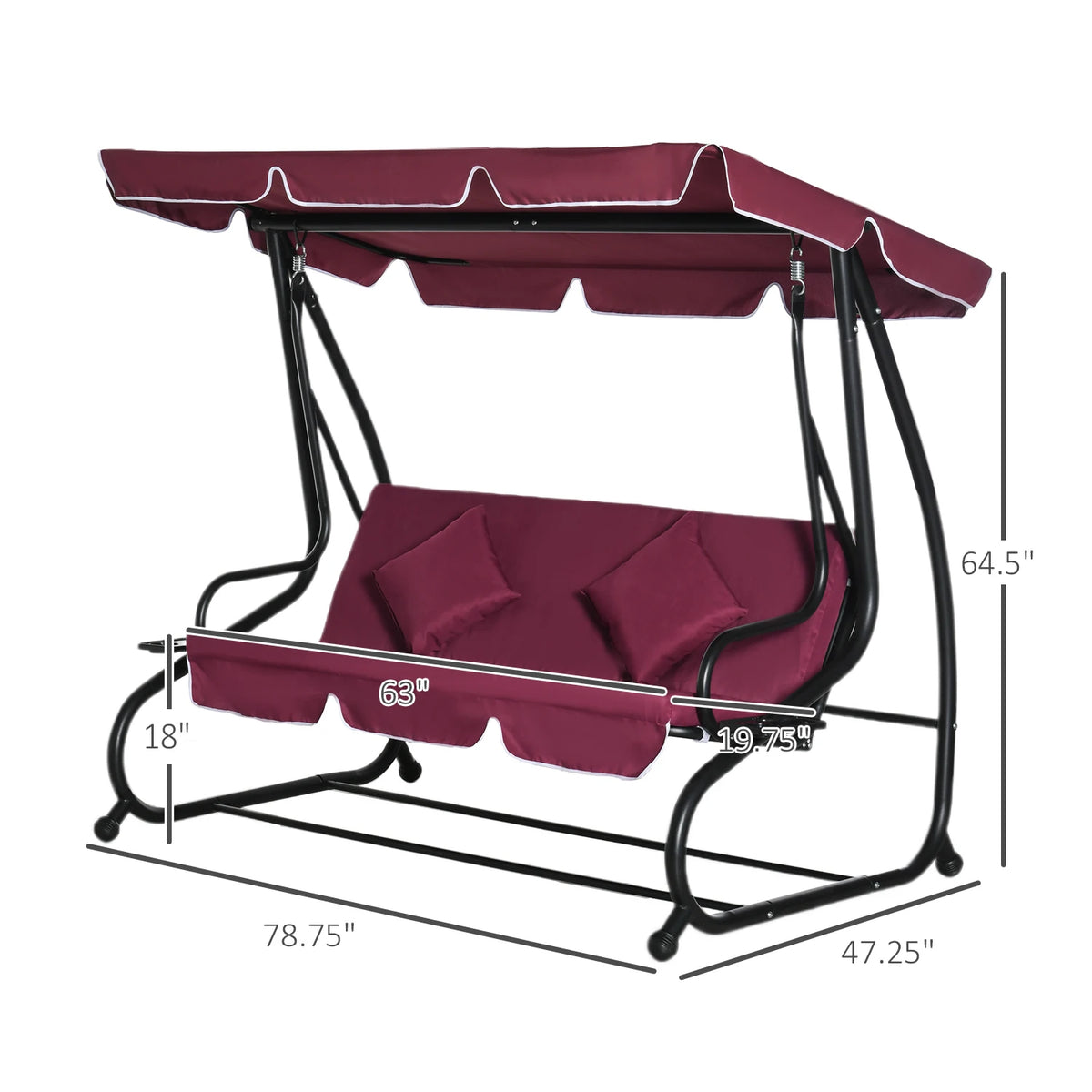 Outsunny Outdoor Patio Swing Hammock Bench With Adjustable Canopy