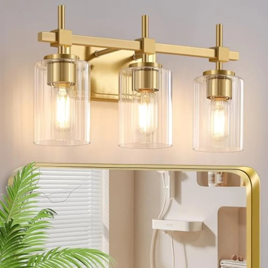 3-Light Bathroom Light Fixtures, Vanity Lights for Bathroom with Textured Glass Shade, Modern Vanity Wall Lighting Over Mirror,