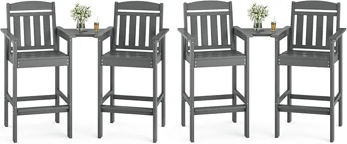 FARINI Adirondack Bar Height Patio Chairs With Connecting Tray