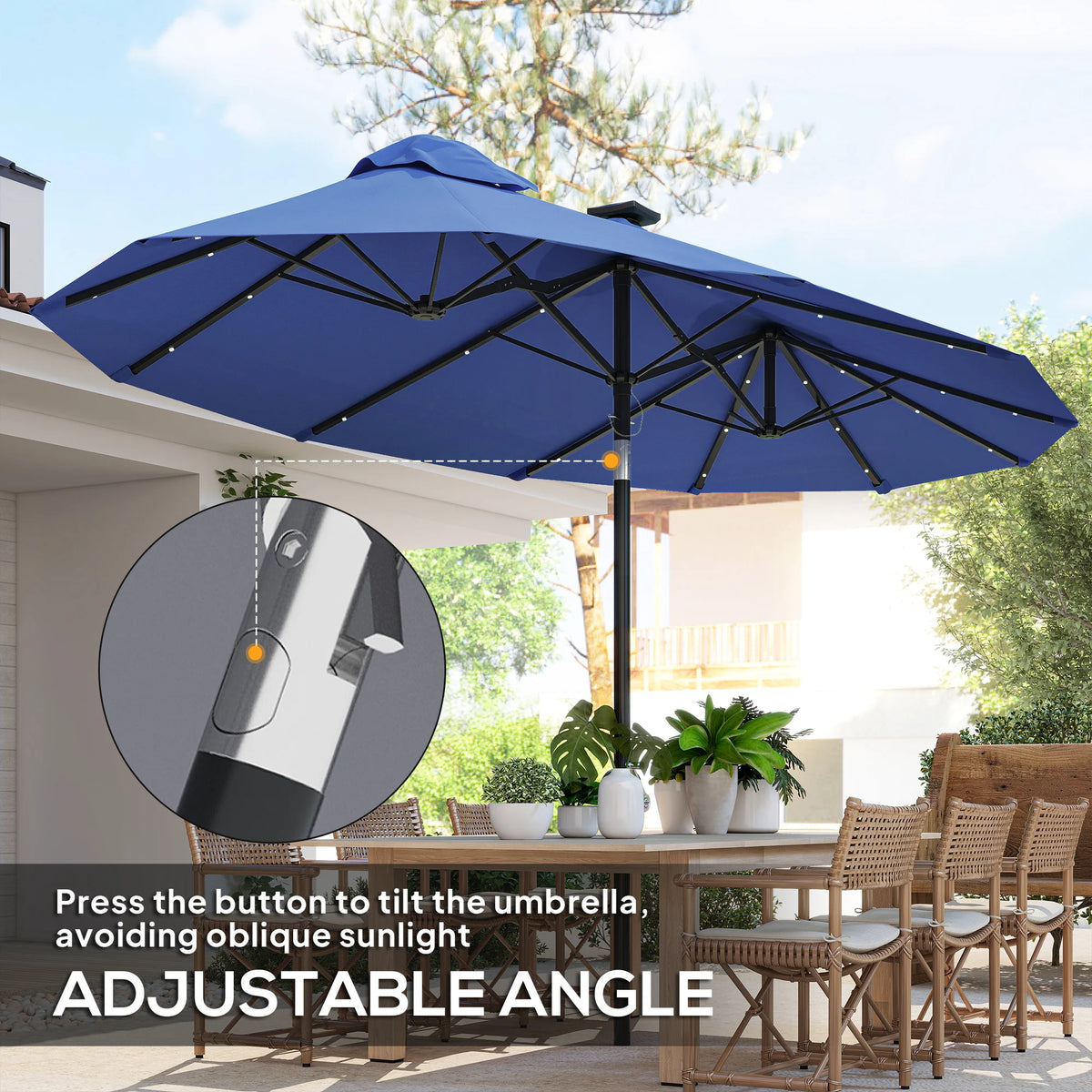 Outsunny Double Sided Patio Umbrella With Solar LED Lights And Tilt