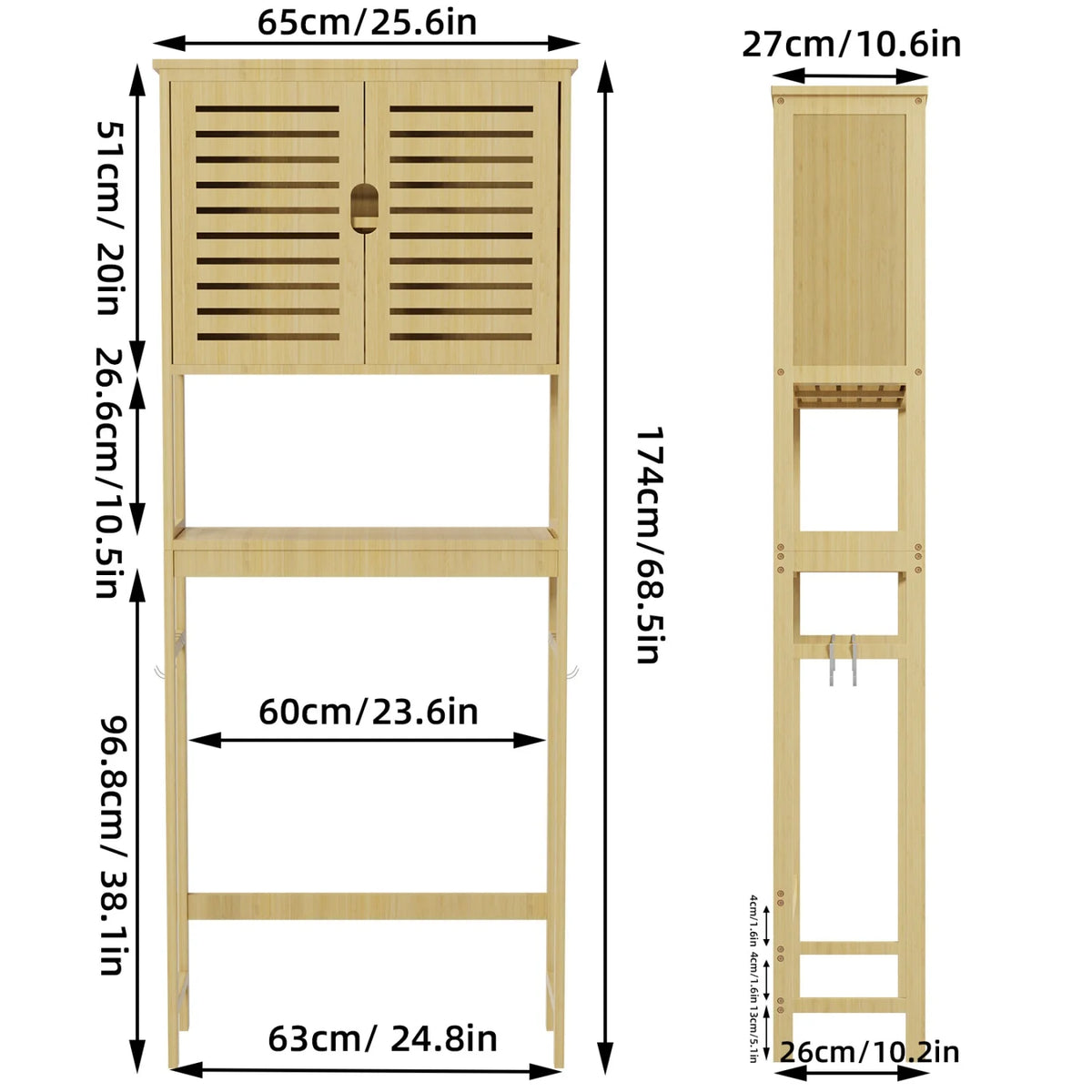 Natural Bamboo Over Toilet Storage Rack With Three Tier Shelves