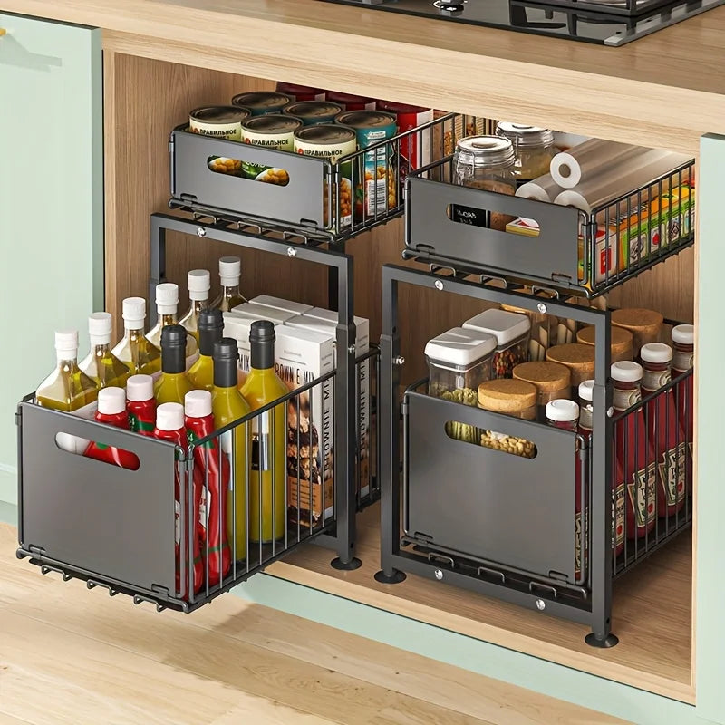 Aehome Two Tier Slide Out Under Sink Cabinet Storage Organizer