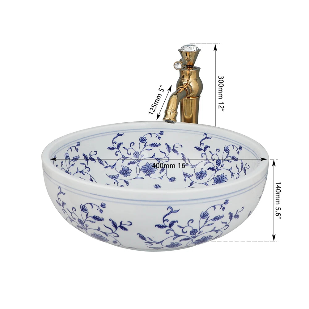 MEKKHALA Hand Painted Ceramic Vessel Sink And Faucet Combo