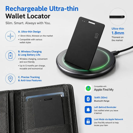 Ultra Thin Rechargeable Pet Wallet Tracker Waterproof Key Finder GPS Anti Lost Alarm Bluetooth Tracker Device for Dogs Cats Puppy Kitten Toddlers Kids Backpack Personal Safety Smart Tag Real Time Tracking