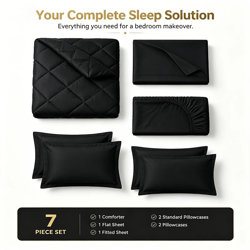 Easyum 7 Piece Soft Polyester Bedding Set With Comforter And Sheets