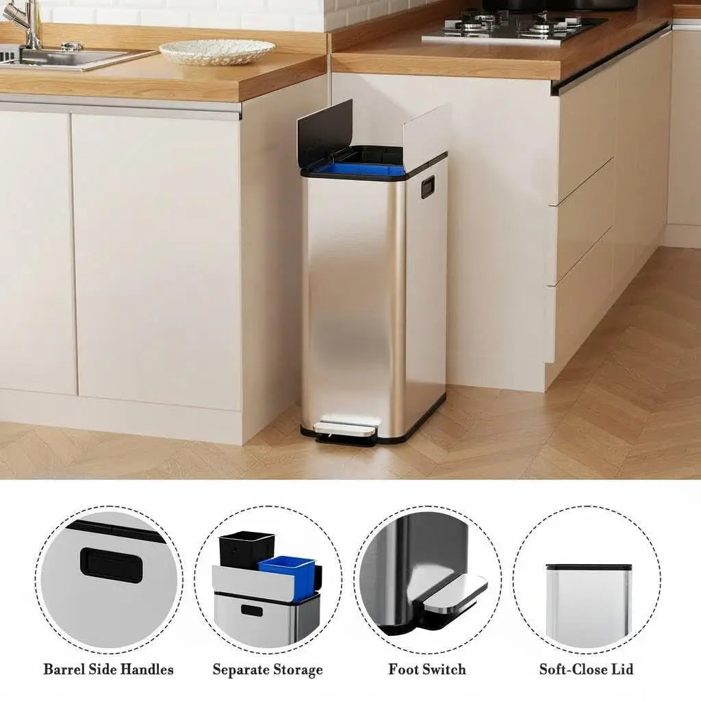 Garvee Modern Dual Step Kitchen Trash Bin With Soft Close