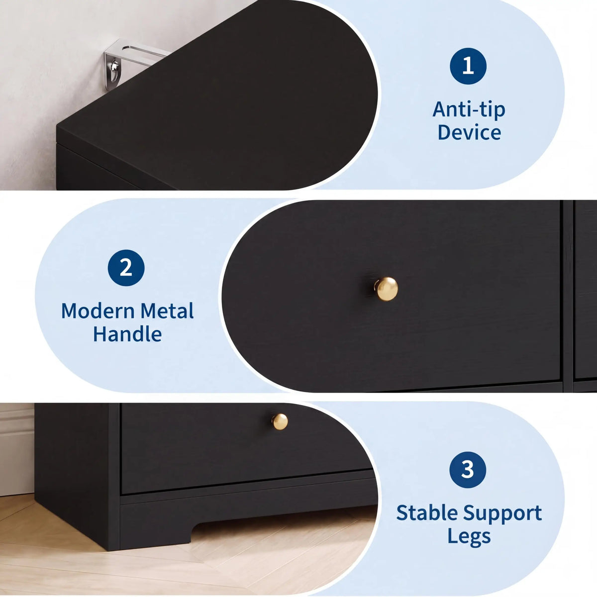 HiMiss Modern 9 Drawer Wood Storage Chest With Gold Handles
