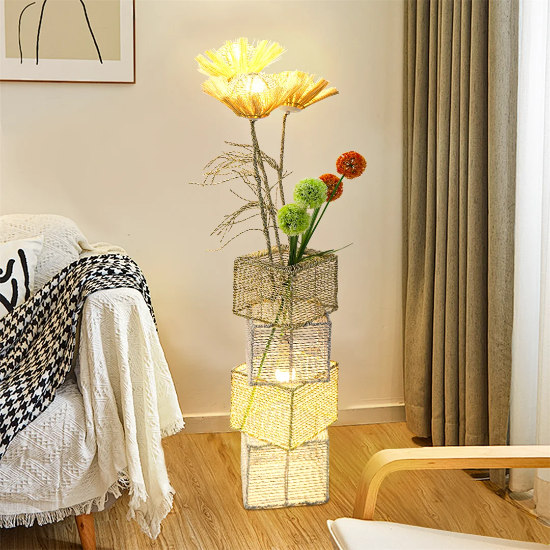 LUVODI Modern Rattan Floor Lamp For Decorative Home Lighting