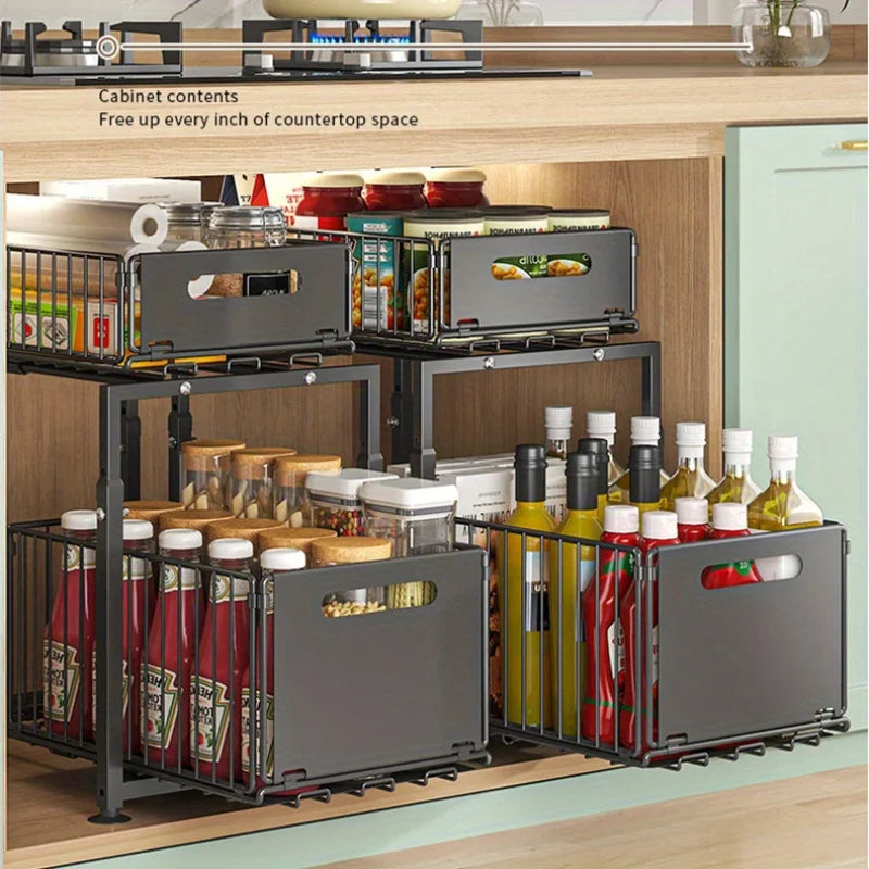 Aehome Two Tier Slide Out Under Sink Cabinet Storage Organizer