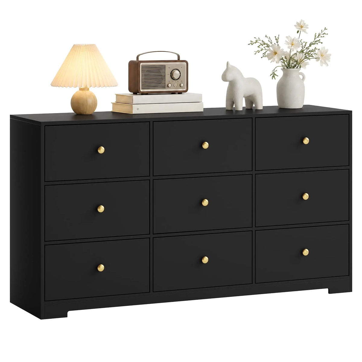 HiMiss Modern 9 Drawer Wood Storage Chest With Gold Handles