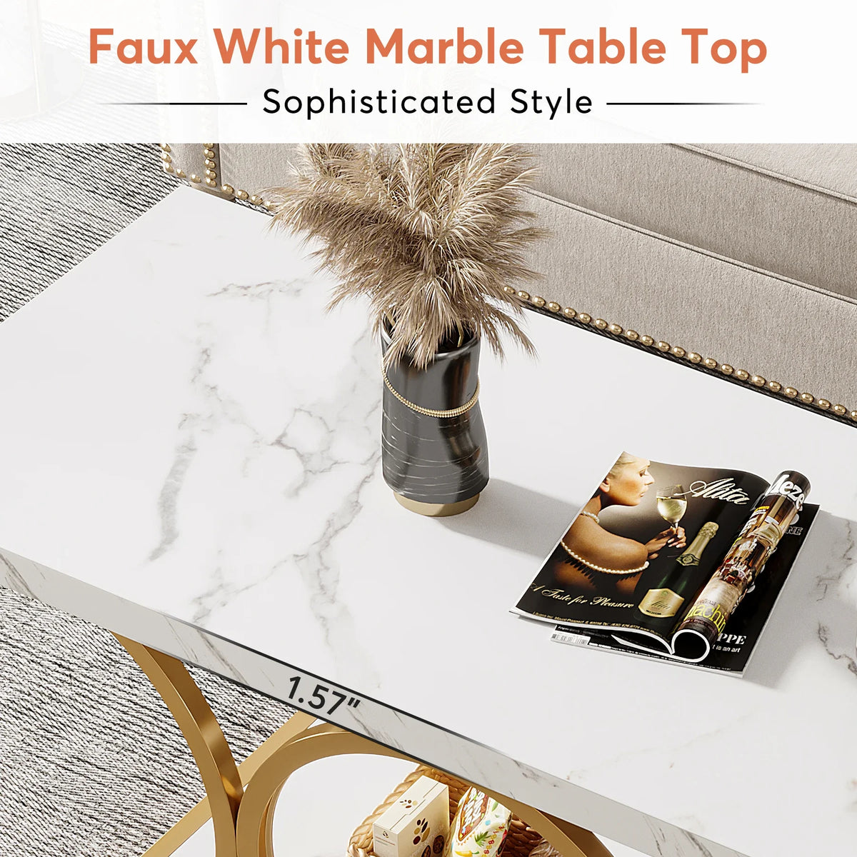 Tribesigns Modern Faux Marble Two Tier Rectangle Coffee Table