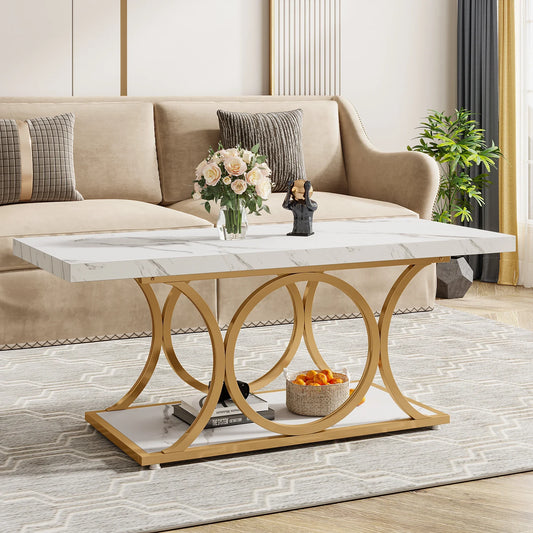 Tribesigns Modern Faux Marble Two Tier Rectangle Coffee Table