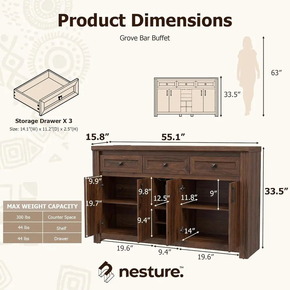 Sideboard With Wine Rack And Glass Holder Engineered Wood Storage