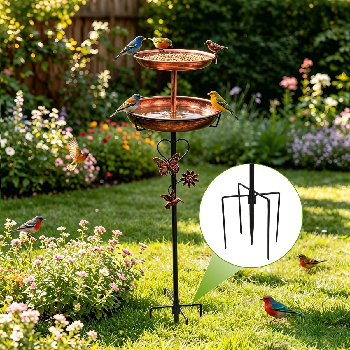 Two Tier Metal Bird Bath Feeder For Garden Patio Decor
