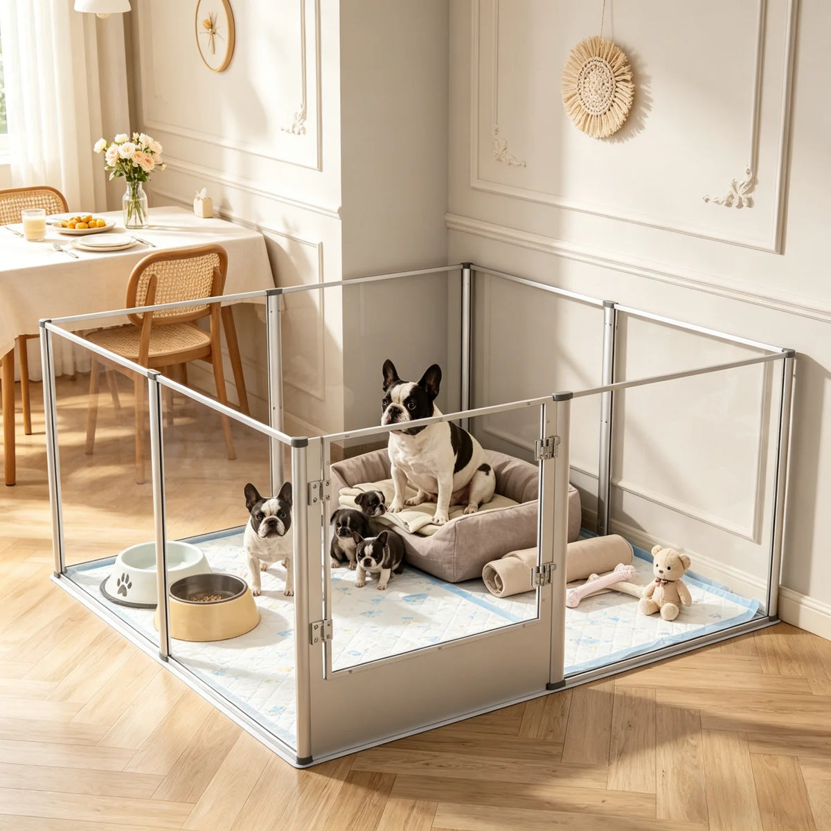 8 Panels Acrylic Dog Playpen Fence with Waterproof Fertility Pad for Cats Puppies Whelping Pen Box Dog Cage Pet Supplies