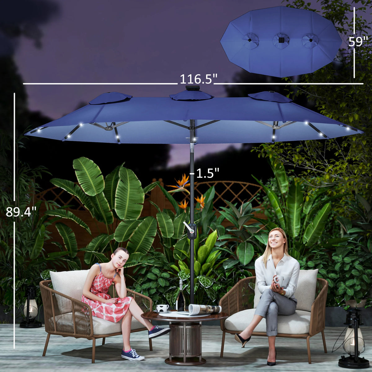 Outsunny Double Sided Patio Umbrella With Solar LED Lights And Tilt