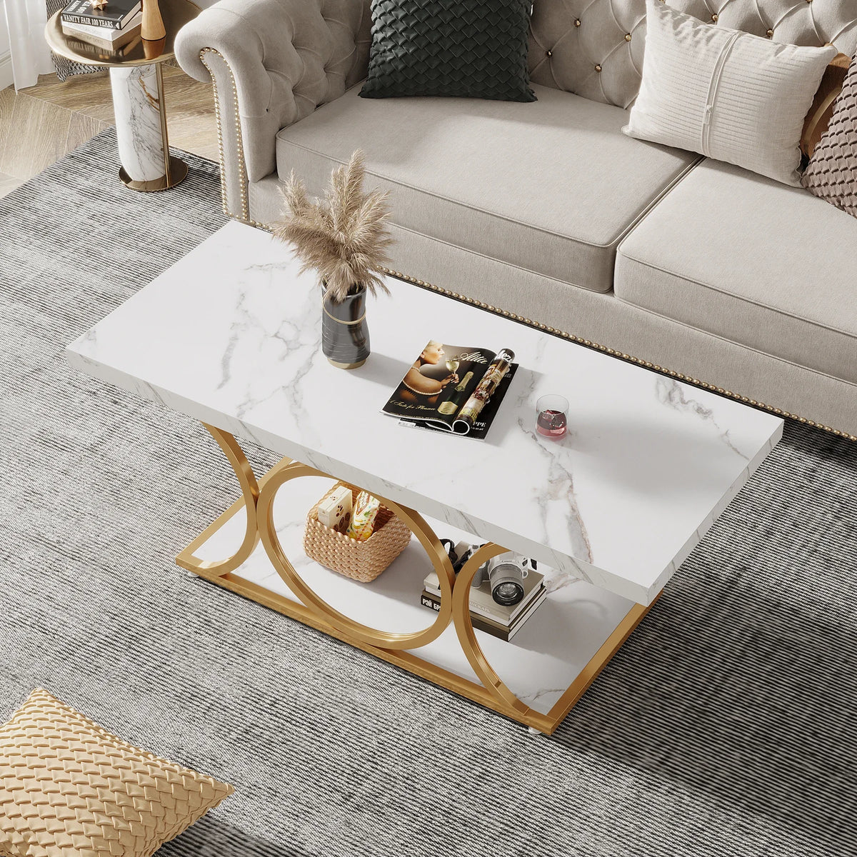 Tribesigns Modern Faux Marble Two Tier Rectangle Coffee Table