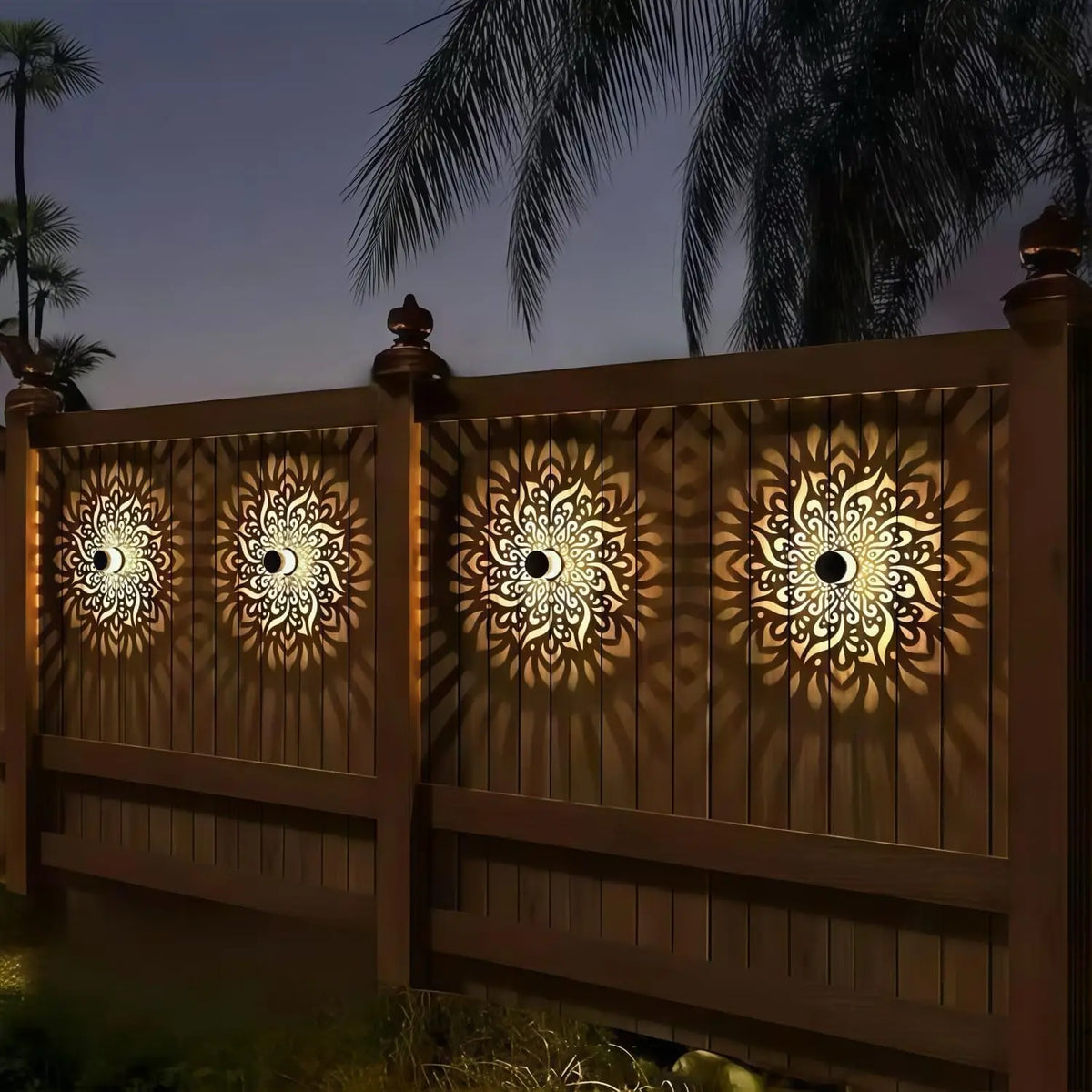 2 Pieces Solar Metal Wall Lights, Metal Solar Outdoor Patio Step Wall Lights, Tabletop Ambient Lights, Mandala Theme, Fence Lights, Suitable for Garden Posts, Backyard Decoration IP44