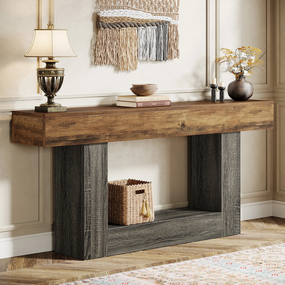 Tribesigns Farmhouse Wooden Console Table For Living Room Entryway
