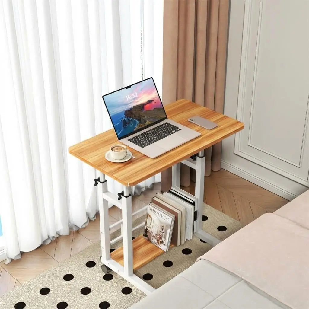 Adjustable Height Bamboo Standing Desk With Smooth Rolling Wheels