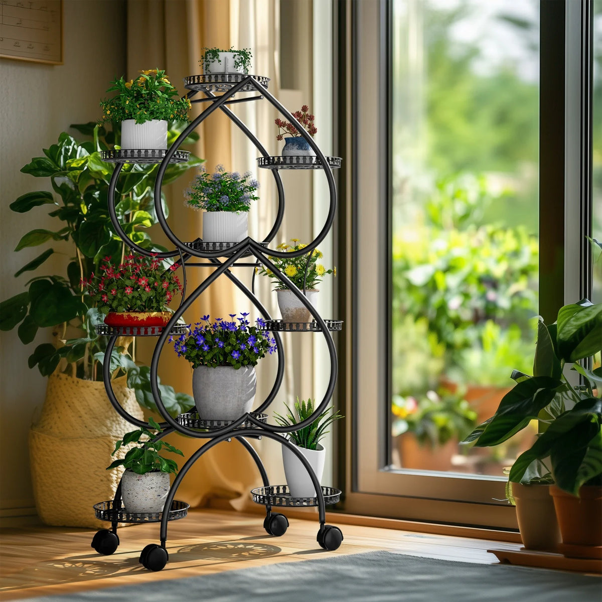 Metal Plant Stand With Wheels And Tiered Display Rack